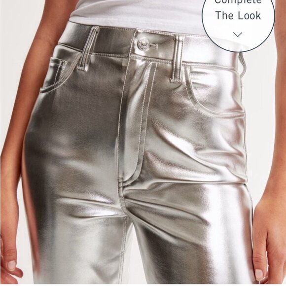 Abercrombie & Fitch Pants Sz 12 the90s relaxed High Rise leather Silver Party - Picture 8 of 16